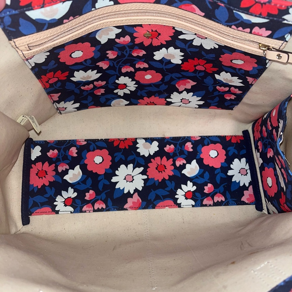 Kate Spade Washington Square Mega Sam Tote Rich Navy Pxru8568 Floral Print - Picture 7 of 10